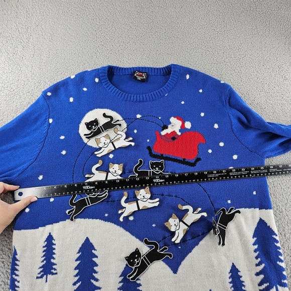 Well Worn Ugly Christmas Sweater Womens XXL Blue Santa‎ Cats Winter Holiday - Picture 9 of 15